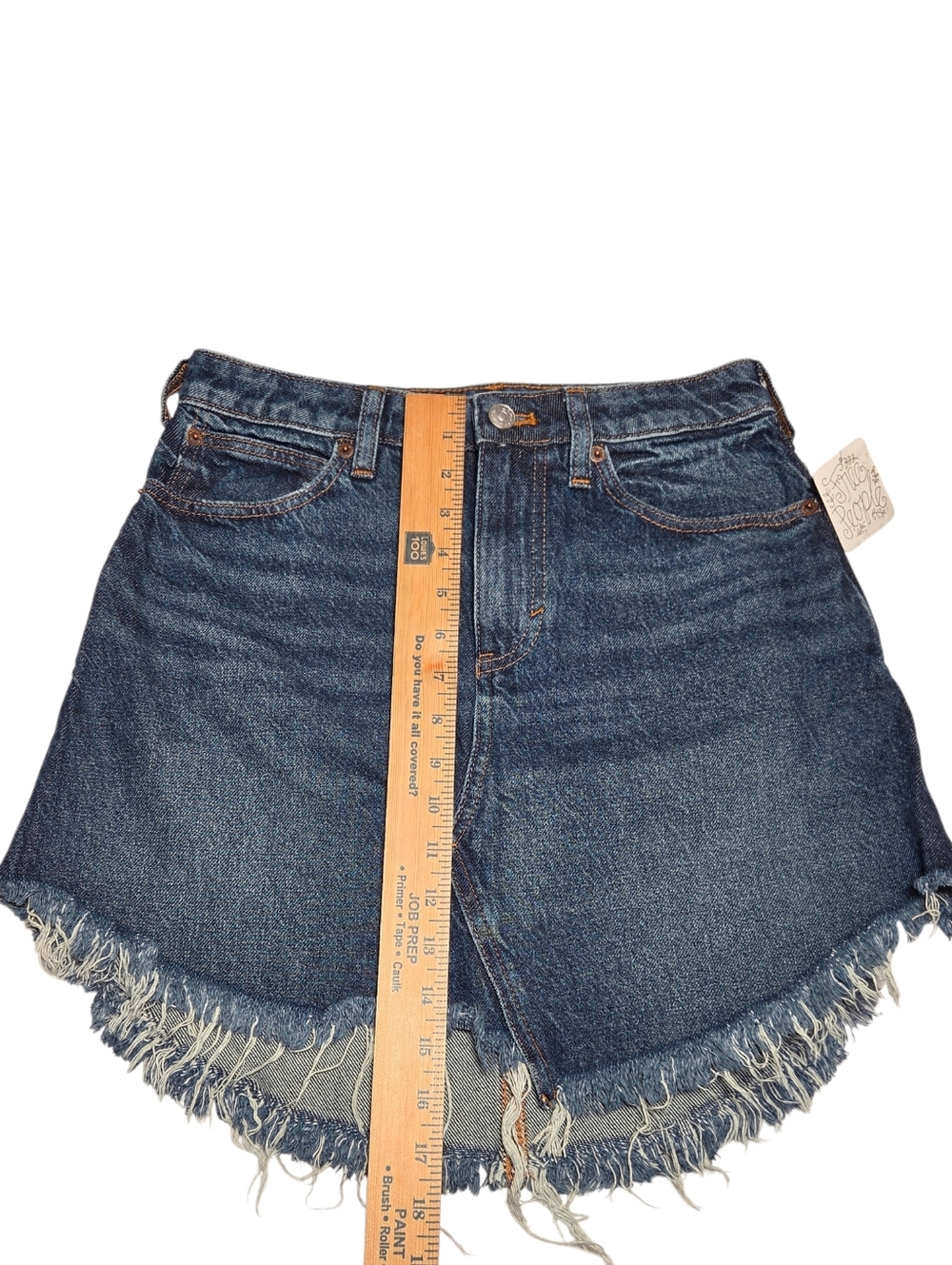Free People We The Free Bailey Denim Mini Skirt Frayed Hem Medium Wash 26 NWT - Picture 7 of 12